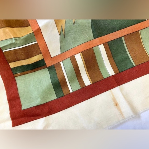 Vintage Fidan Scarf Cream Brown Rust And Green 46" x 46" Made in Turkey - Picture 8 of 8
